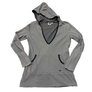 Roxy Y2K Women's Medium Gray Striped Hoodie Pullover Long Sleeve Casual